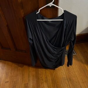 Garnet Hill Navy Wrap style Long Sleeve Blouse